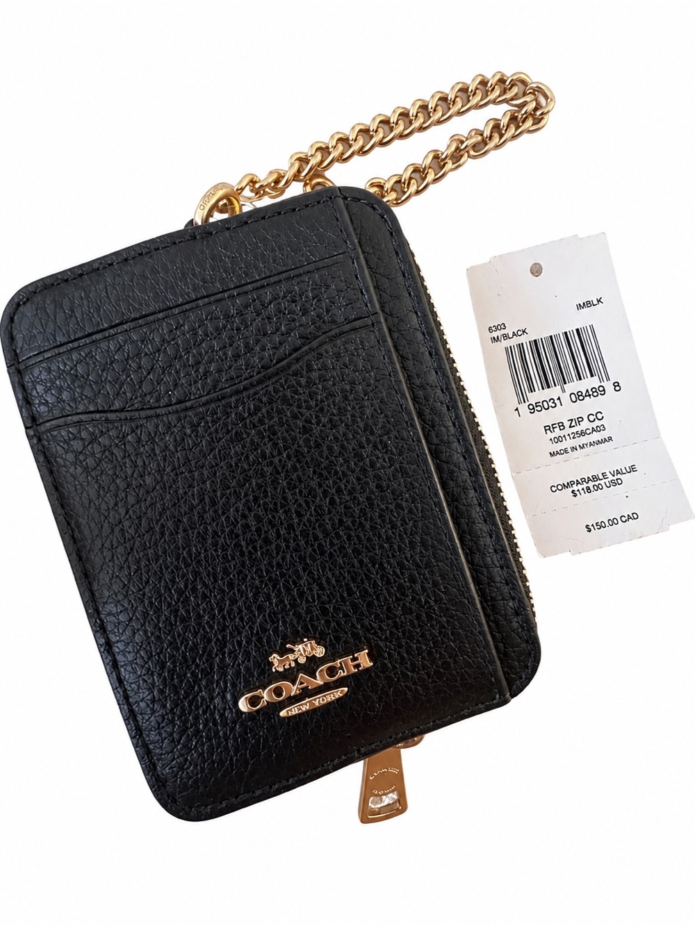 🖤 Coach Zip Card Case – Black & Gold – Excellent Condition